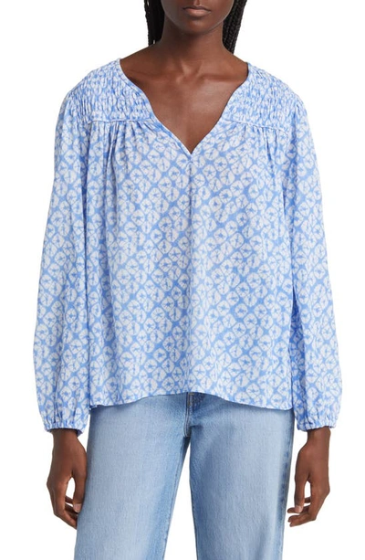 Shop Xirena Emryn Abstract Print Cotton Peasant Top In Rio Shell