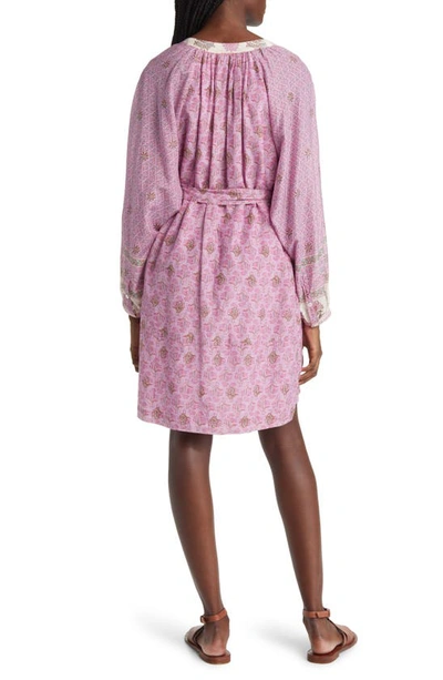 Shop Xirena Hart Long Sleeve Belted Cotton & Silk Dress In Pink Posey
