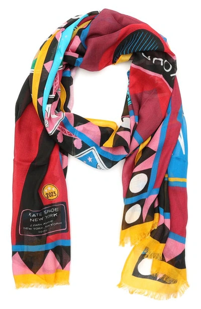 Shop Kate Spade Madame Kate Oblong Scarf In Red Multi