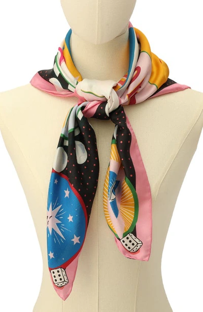 Shop Kate Spade Fortune Spinner Square Silk Scarf In Pink Multi