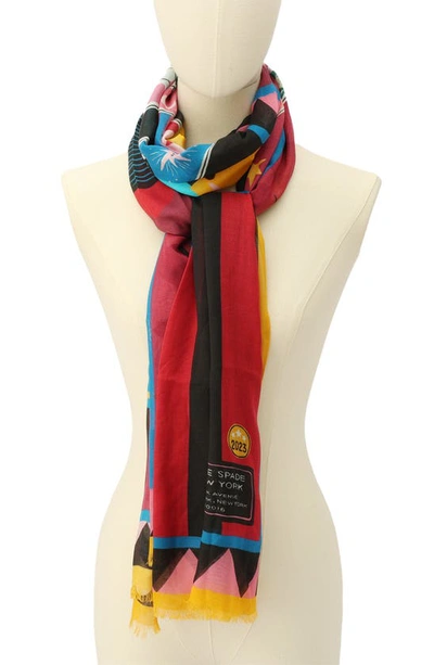 Shop Kate Spade Madame Kate Oblong Scarf In Red Multi