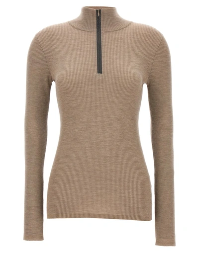 Shop Brunello Cucinelli 'monile' Ribbed Sweater In Beige