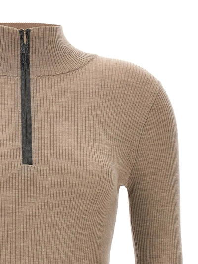 Shop Brunello Cucinelli 'monile' Ribbed Sweater In Beige