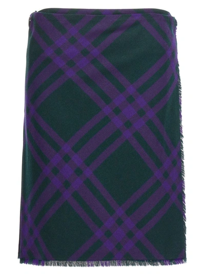 Burberry Check Print Kilt With Belted Detail In Multicolor