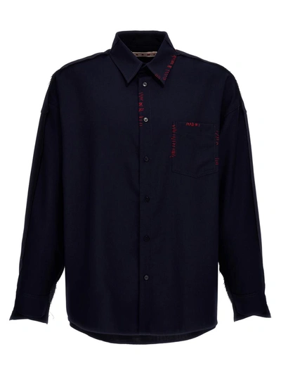 Shop Marni Cool Wool Shirt With Contrast Stitching In Multicolor