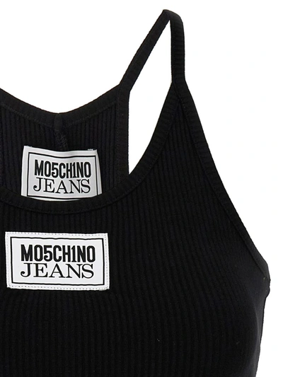 Shop Mo5ch1no Jeans Logo Ribbed Top In Black