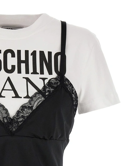 Shop Mo5ch1no Jeans Top Insert T-shirt In White/black