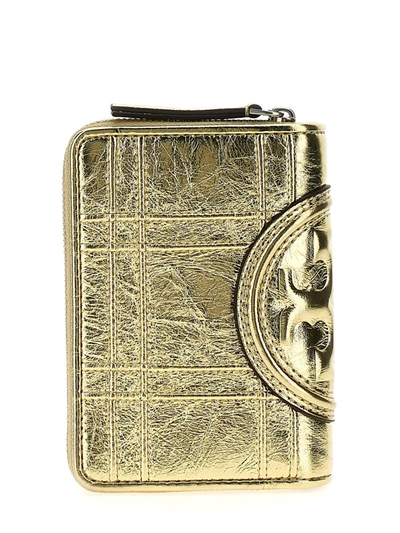 Shop Tory Burch 'fleming Soft Metallic Square Quilt' Wallet In Gold
