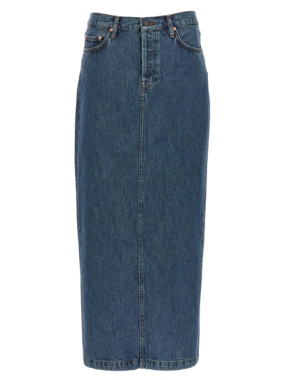 Shop Wardrobe.nyc 'column' Denim Skirt In Blue