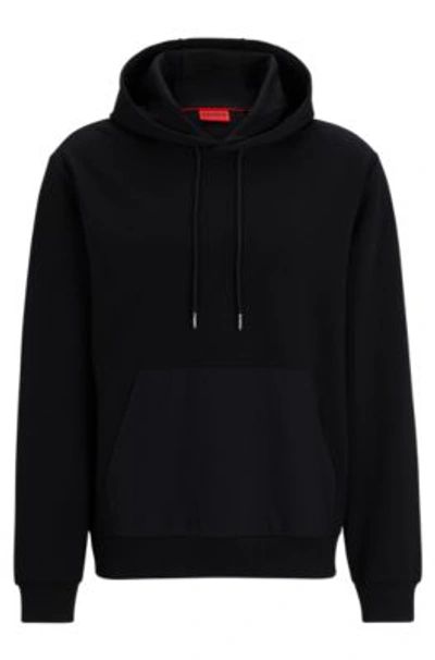 Hugo Boss Relaxed-fit Hoodie In Stretch Cotton With Contrast Pocket In Black