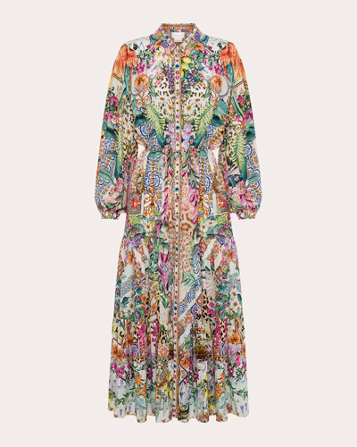 Shop Camilla Women's Tiered Long Shirt Dress In Flowers Of Neptune