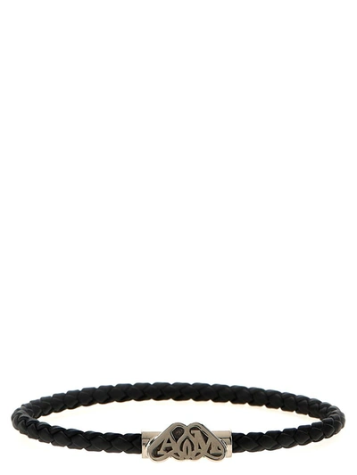 Shop Alexander Mcqueen 'logo Seal' Bracelet In Black