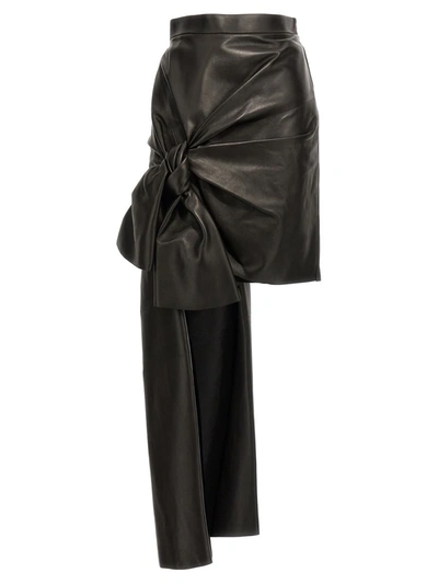 Shop Alexander Mcqueen Maxi Bow Leather Skirt In Black
