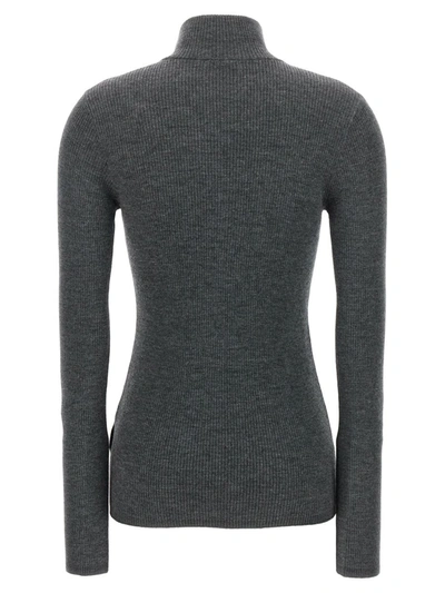 Shop Brunello Cucinelli Half Zip Ribbed Sweater In Gray