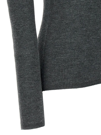 Shop Brunello Cucinelli Half Zip Ribbed Sweater In Gray