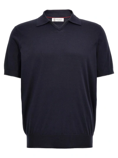 Shop Brunello Cucinelli Knitted Polo Shirt In Blue