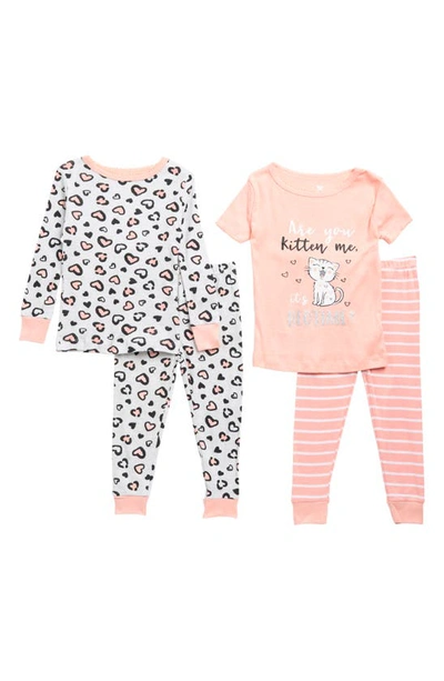 Shop Koala Baby Kitty Print Fitted 4-piece Pajamas Set In Heather Grey