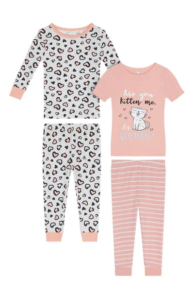 Shop Koala Baby Kitty Print Fitted 4-piece Pajamas Set In Heather Grey