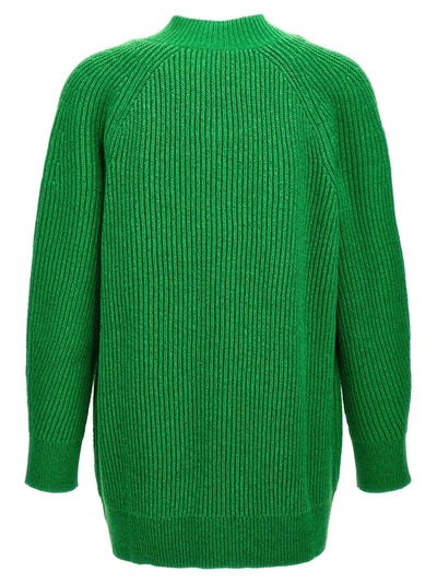 Jil Sander Oversized V Neck Ribbed Knit Sweater In Green
