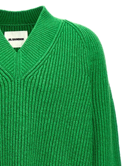 Jil Sander Oversized V Neck Ribbed Knit Sweater In Green