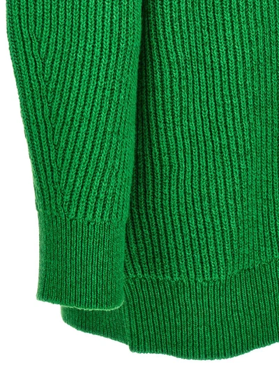 Jil Sander Oversized V Neck Ribbed Knit Sweater In Green