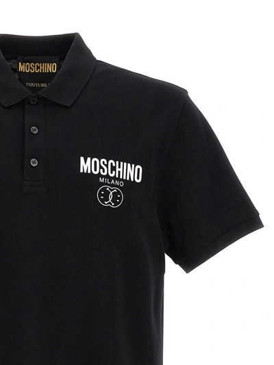 Shop Moschino 'double Smile' Polo Shirt In White/black