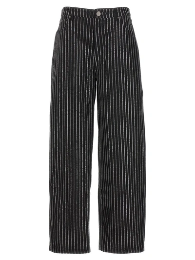 Shop Rotate Birger Christensen Rotate Sequin Pinstripe Jeans In Black