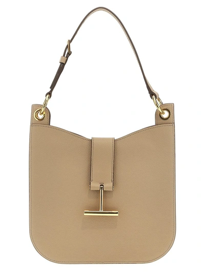 Shop Tom Ford Hammered Leather Shoulder Strap In Beige