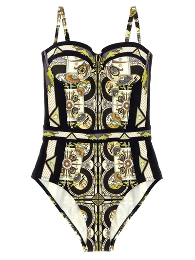 Shop Tory Burch One-piece Swimsuit With All-over Print In Multicolor