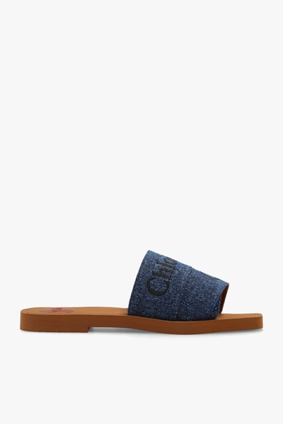 Shop Chloé Navy Blue ‘woody' Slides In New