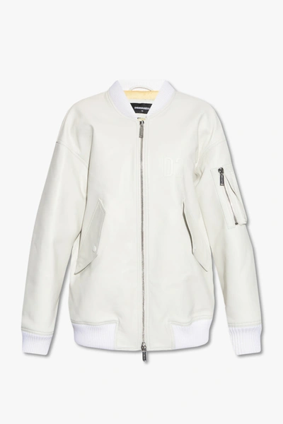Shop Dsquared2 Cream Leather Bomber Jacket In New
