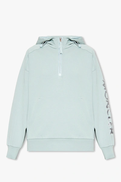 Shop Moncler Light Blue Hoodie With Logo In New