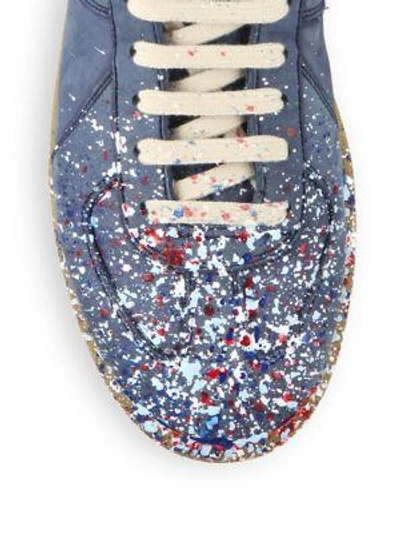 Shop Maison Margiela Paint Mid-top Replica Calf Leather Sneakers In Blue