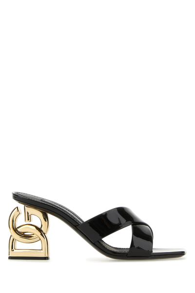 Dolce & Gabbana 75 Patent Leather Dg Heel Mules