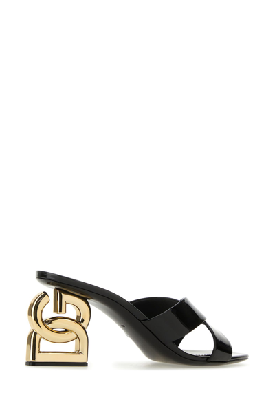 Dolce & Gabbana 75 Patent Leather Dg Heel Mules