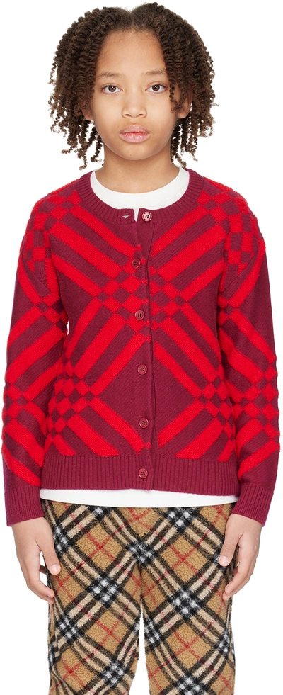 Shop Burberry Kids Red Check Cardigan In Ripple Ip Check