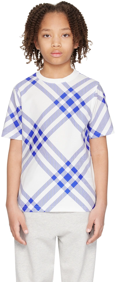 Shop Burberry Kids Blue & White Check T-shirt In Knight / Salt Ip Chk