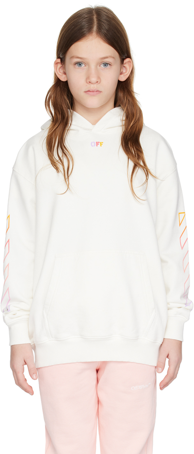Shop Off-white Kids  Arrow Rainbow Hoodie In White Multicolor
