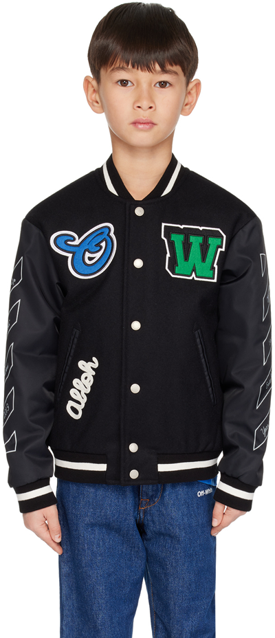 Shop Off-white Kids Black Ow Patch Bomber Jacket In Black Nautical Blue