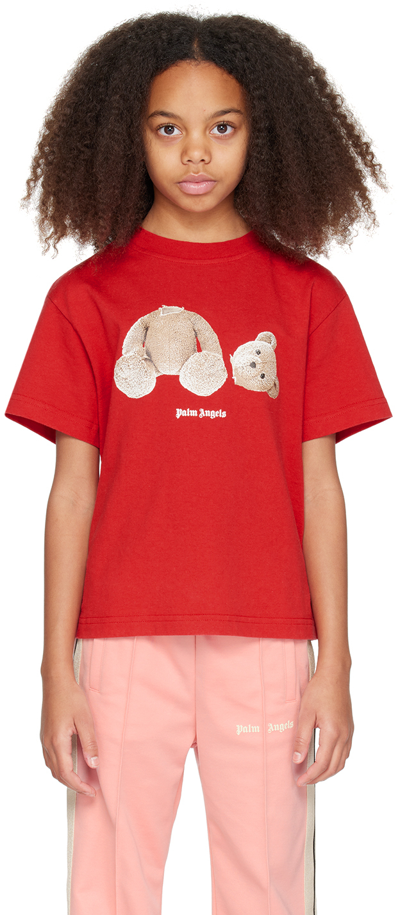 Shop Palm Angels Kids Red Bear T-shirt In Red Brown