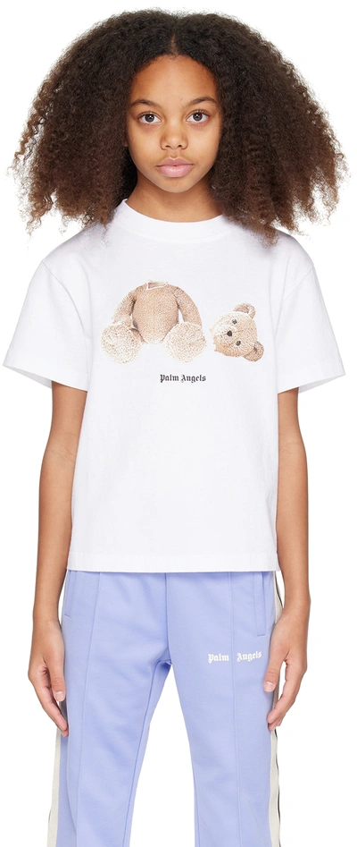 Shop Palm Angels Kids White Bear T-shirt In White Brown