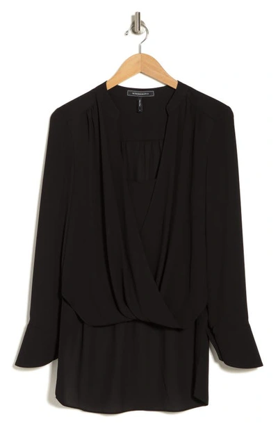Shop Bcbgmaxazria Essential Draped Long Sleeve High-low Top In Black