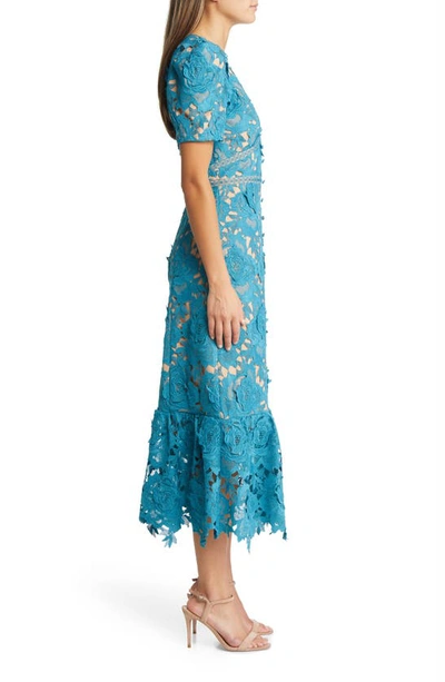 Shop Adelyn Rae Wanda Floral Lace Puff Sleeve Dress In Teal