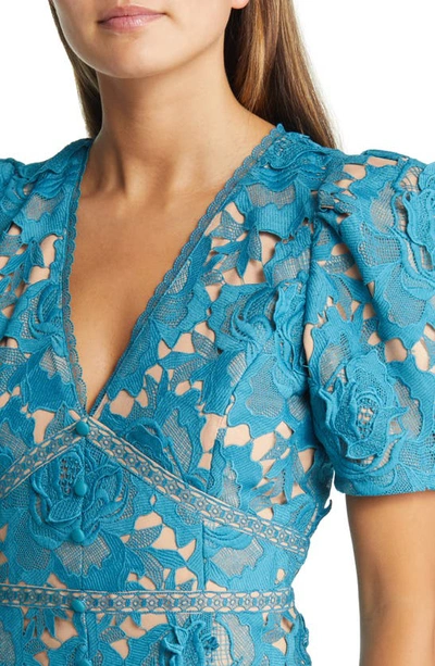 Adelyn Rae Wanda Floral Lace Puff Sleeve Dress In Teal