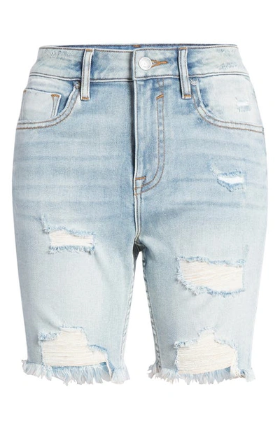 Shop Vigoss Ace Ripped High Waist Denim Bermuda Shorts In Light Wash