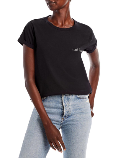 Shop Maison Labiche Womens Cuffed Sleeves Crewneck T-shirt In Black