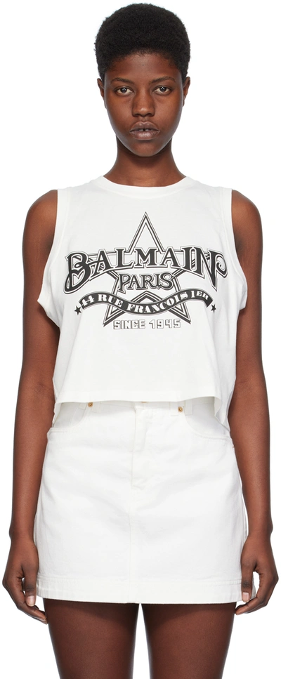 Shop Balmain White Western Tank Top In Gab Blanc/noir