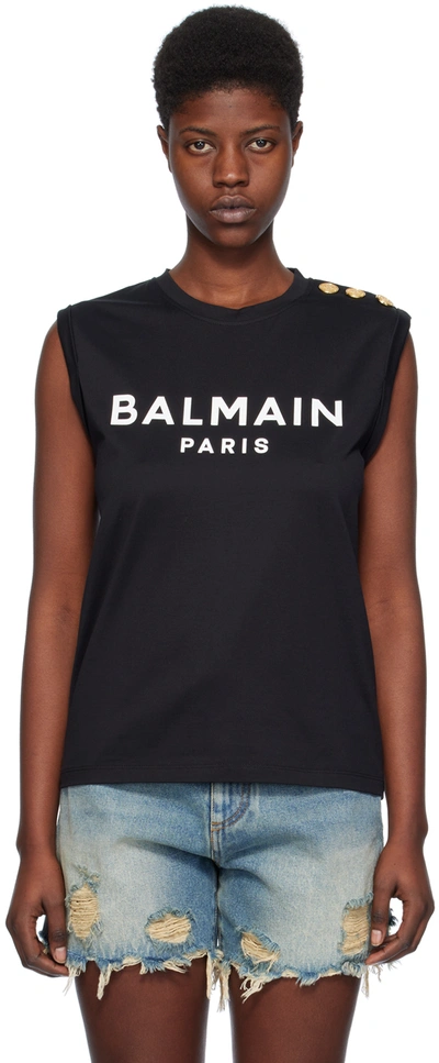 Shop Balmain Black 3-button Tank Top In Eab Noir/blanc