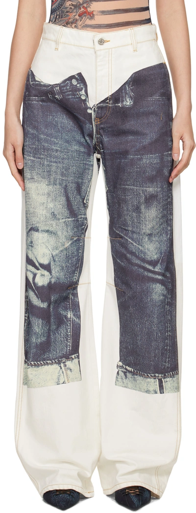 Shop Jean Paul Gaultier White 'the Trompe L'oeil Denim' Jeans In 0150 White/blue