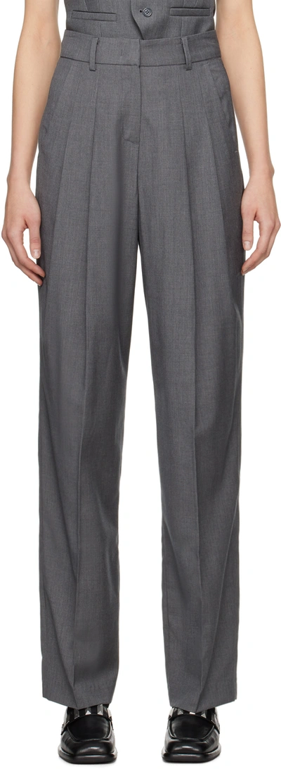 The Frankie Shop Gelso Pleated Tencel-blend Straight-leg Pants In Dark Grey